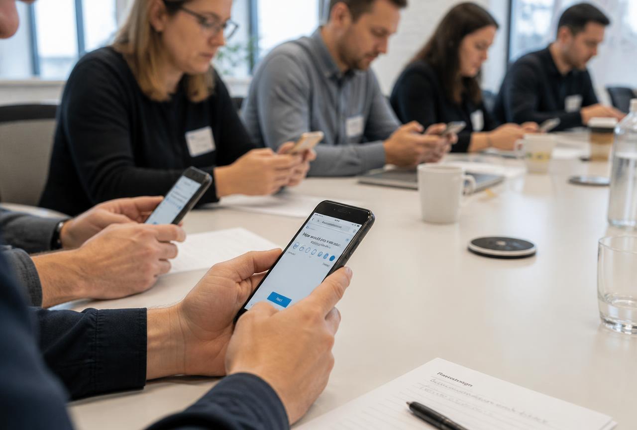 Teilnehmende beantworten die Erhebung anonym mit ihren Smartphones im Meeting